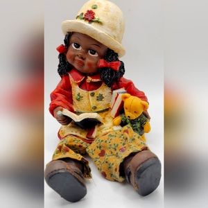 Girl Reading Holding Teddy Bear And Books Precious Hearts on Pants So Cute